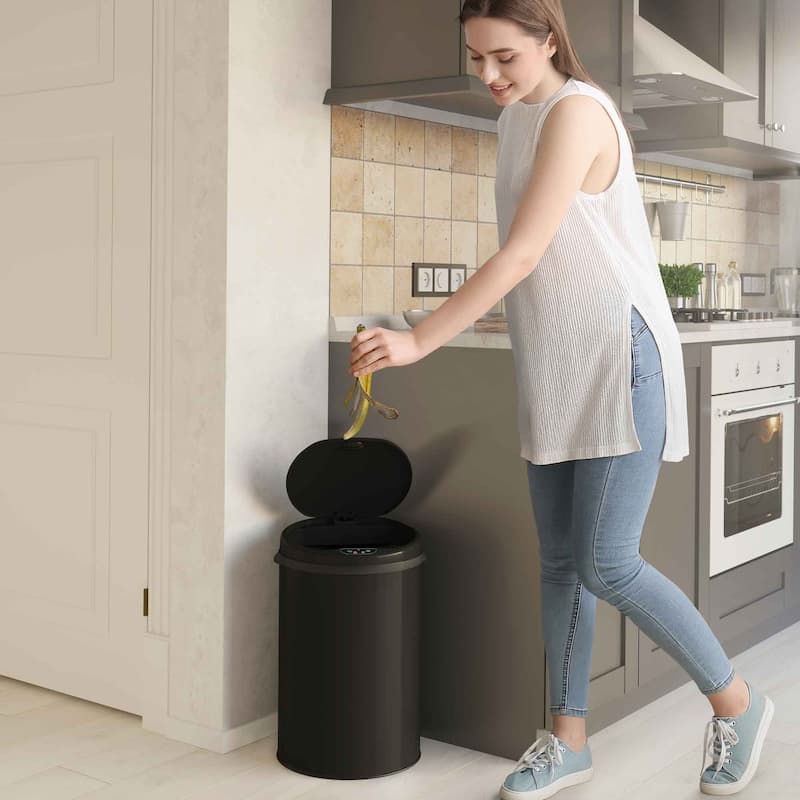 iTouchless 8 Gal Black Stainless Steel Sensor Kitchen Trash Can