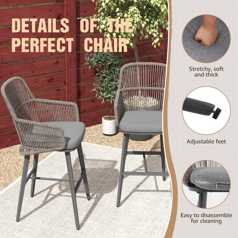 Outdoor 2-Piece Arm Barstool Chairs with Cushions