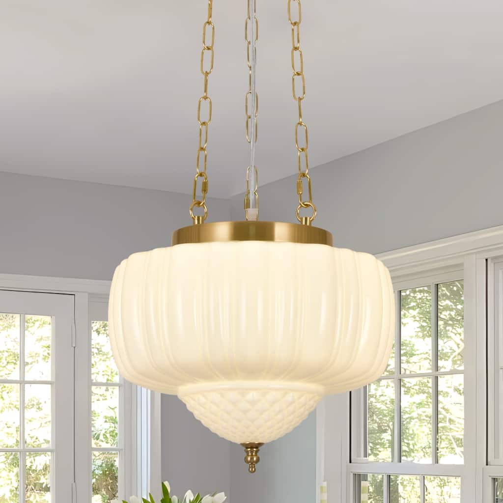 Zjvaive 4-Light Vintage Schoolhouse Pendant Light with Milk Glass Shade for Dining Room Bedroom Hallway