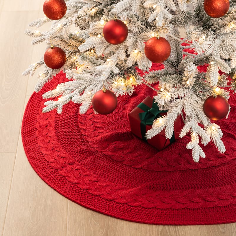 Glitzhome 48"D or 52"D Knitted Acrylic Christmas Tree Skirt