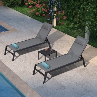 PURPLE LEAF Lounge Chair Set for Outside Aluminum Patio Recliner with Side Table and Pillow Beach Sunbathing Tanning Chairs