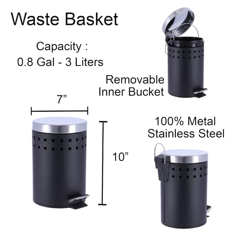 Round Metal Small Step Trash Can with Lid Waste Bin 3-liters-0.8-gal.