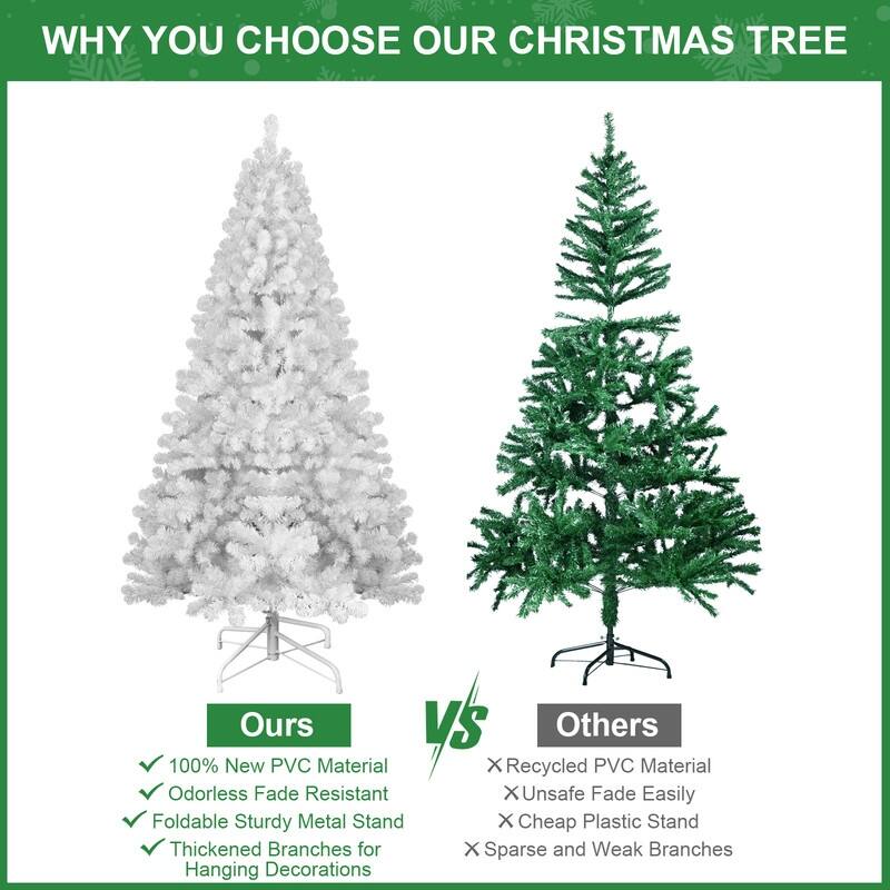 White Christmas Tree with Memory Wire, Hinged Artificial PVC Tree, Easy Assembly Holiday Xmas Tree for Indoor Decor