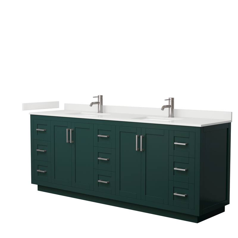 Miranda 84-inch Double Vanity, Quartz Top - Green, Nickel Trim, White Quartz Top