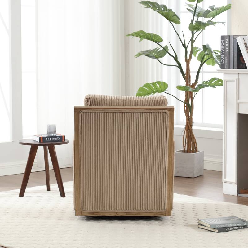 Corduroy Barrel Chair, High Back Comfy Accent Sofa Chair 360 Degree Swivel Barrel Arm Chairs, Leisure Arm Chair for Living Room