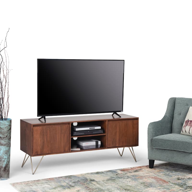 WYNDENHALL Moreno 60 inch Wide Industrial TV Media Stand For TVs up to 65 inches - 60"w x 18"d x 25" h - Umber Brown Stain