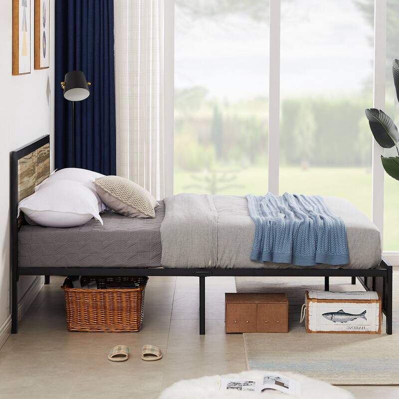 Javlergo Platform Bed Frame with Headboard No Box Spring Needed, Slate