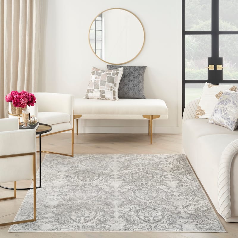 Nourison Iliana Indoor only Grey Damask Area Rug
