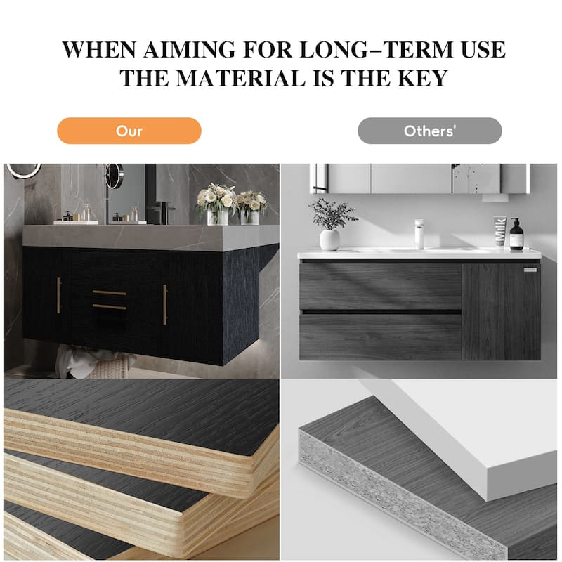 39.4 Inches Single Contemporary Floating Bathroom Vanity