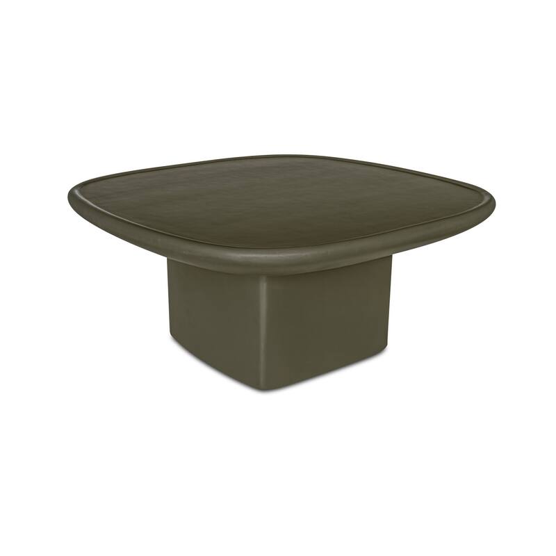 NADAAL STUDIOS Henric Outdoor Coffee Table, Pedestal Concrete with Rounded Edge, Deep Yellow