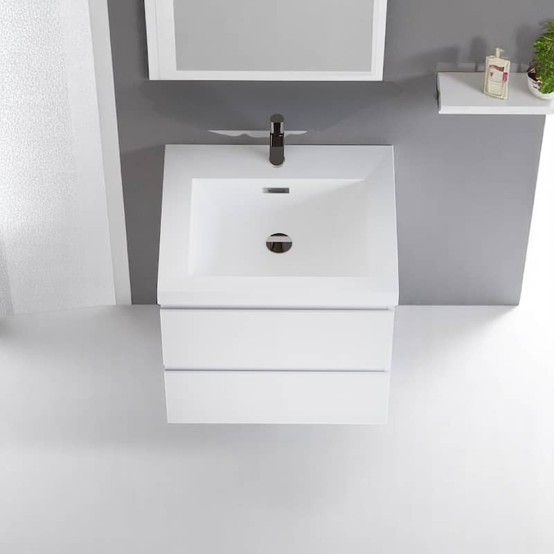 24" Floating Bathroom Vanity with Resin Sink, Modern Wall-Mounted Storage Cabinet with Soft Close Drawers