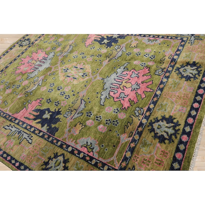 Hand Knotted Arts and Craft Green,Rust Turkish Oushak Wool Traditional Oriental Area Rug