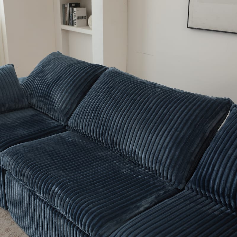 Modular Deep Seat Couch U-shaped Sectional Sofa with Chaise Lounge Corduroy Upholstered Sleeper Sofa Bed with Ottomans