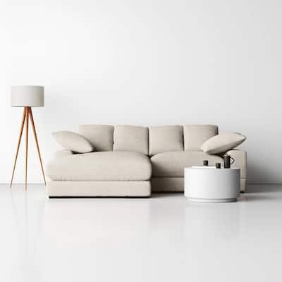 106 in. Wide Square Arm Polyester Fabric L-Shaped Sofa Deep-Seated Sectional Couches in White - 106"L×70"W×34"H