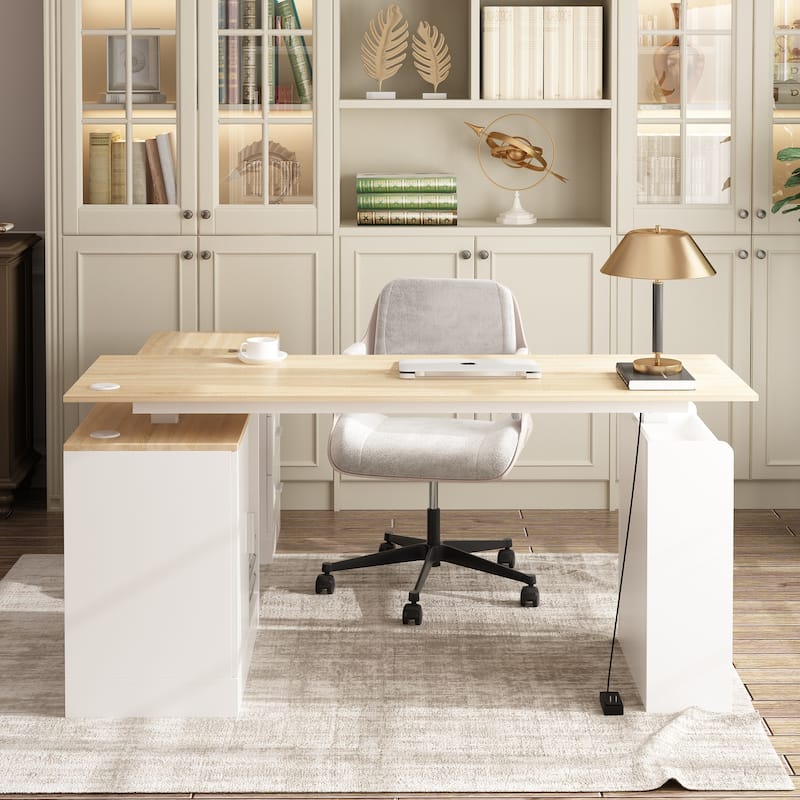 Height-Adjustable Ergonomic Workstation Home Office Desk with Storage