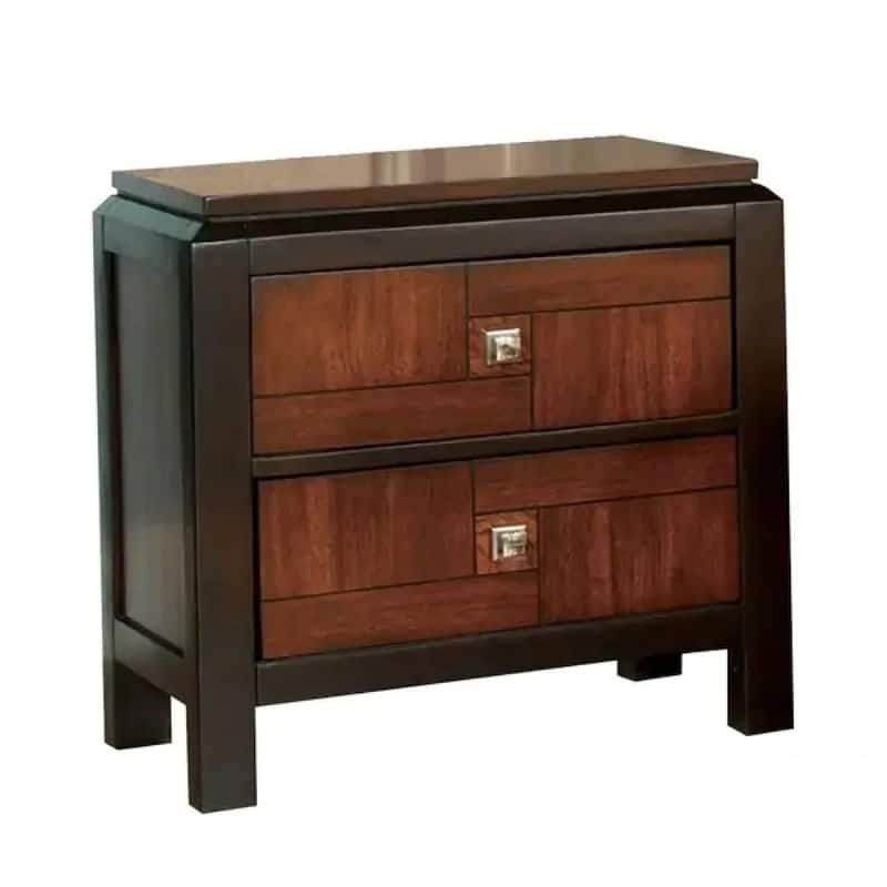 Nightstand with 2 Drawers and Square Chrome Knobs, Coffee Table with Double Deck Top, Sofa Side Table with Wood Legs
