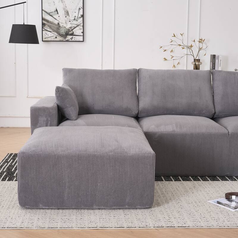 U-Shaped Modular Cloud Couch Sofa with Chaise, No Assembly, Luxury Corduroy Fabric, Full Foam Construction
