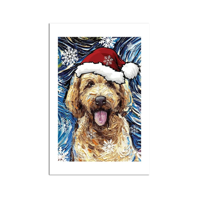 Goldendoodle Santa Fine Art Paper Print by Aja Trier - Multi