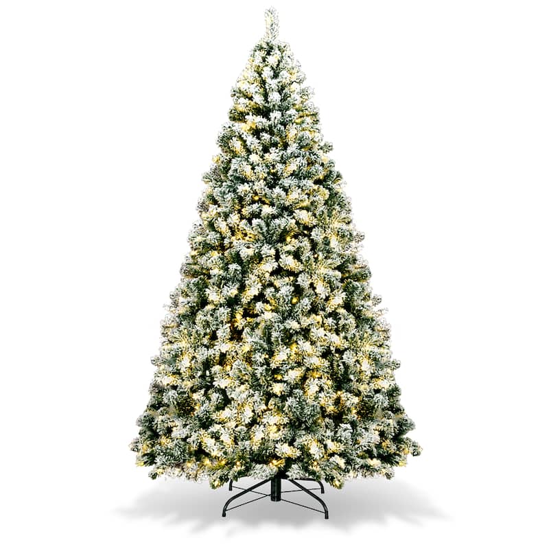 Costway 7.5Ft Pre-Lit Premium Snow Flocked Hinged Artificial Christmas - 7.5 FT - Green - 7.5 Foot