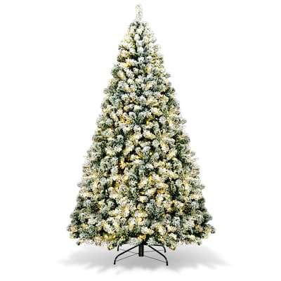 Costway 7.5Ft Pre-Lit Premium Snow Flocked Hinged Artificial Christmas - 7.5 FT