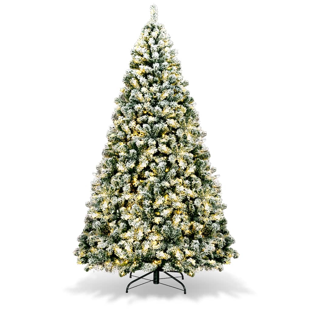 Costway 7.5Ft Pre-Lit Premium Snow Flocked Hinged Artificial Christmas - 7.5 FT
