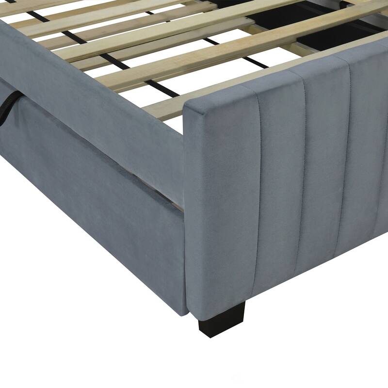 Twin Size Velvet Upholstered Platform Bed with Twin Size Trundle