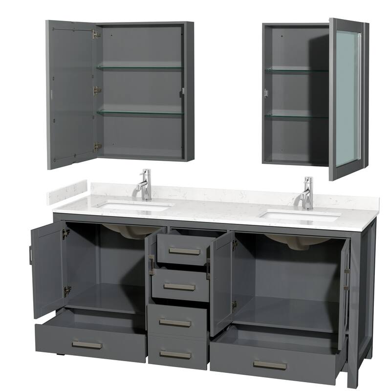 Wyndham Collection Sheffield 72" Double Bathroom Vanity, Carrara