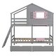 preview thumbnail 12 of 11, Gray Twin over Twin Size Solid Wood Bunk Bed with 2 Drawers, 1 Storage Box, 1 Shelf, Window and Roof
