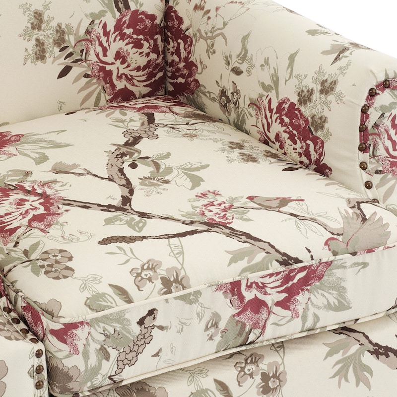 2 Set Transitional Patterned Wingback Accent Chairs with NailHead