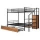 preview thumbnail 8 of 10, Metal Twin Over Full Bunk Bed with Drawer, Storage Ladder & Wardrobe, Black