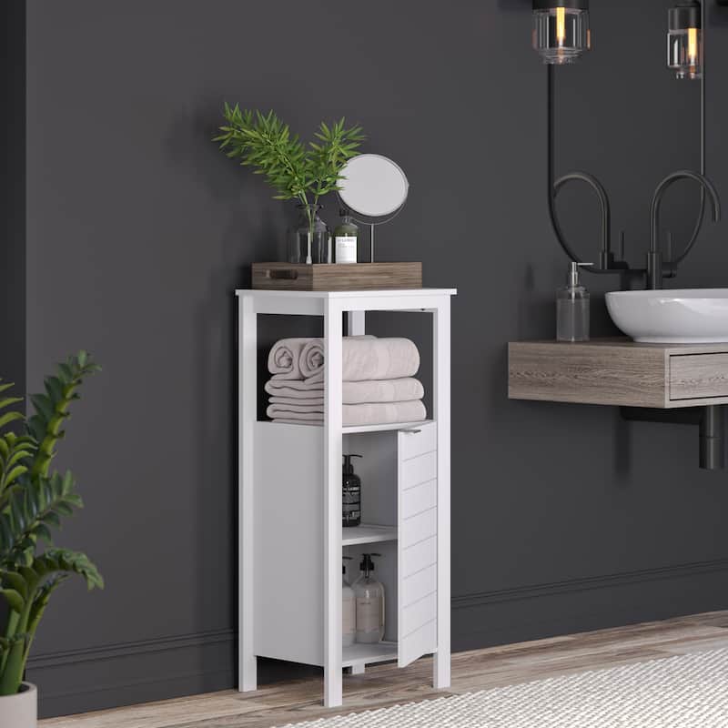 RiverRidge Madison Single 1-Door Bathroom and Laundry Storage Cabinet and Organizer with Open and Adjustable Interior Shelves