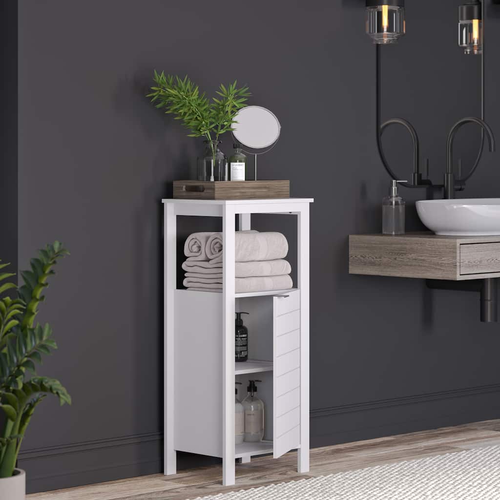 RiverRidge Madison Single 1-Door Bathroom and Laundry Storage Cabinet and Organizer with Open and Adjustable Interior Shelves