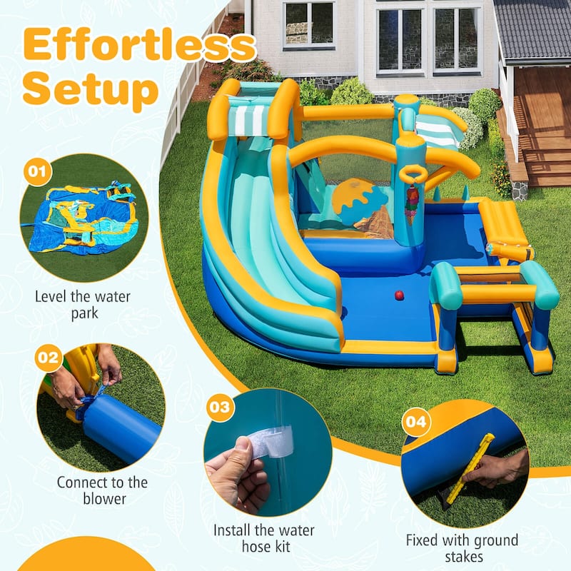 Costway Inflatable Water Park with Market Stand Climbing Wall Splash - Multi-Colored