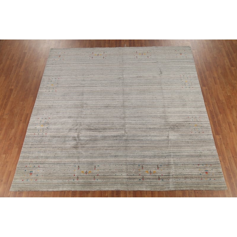 Striped Gabbeh Square Area Rug Handmade Wool Carpet - 9'9"x 9'7"