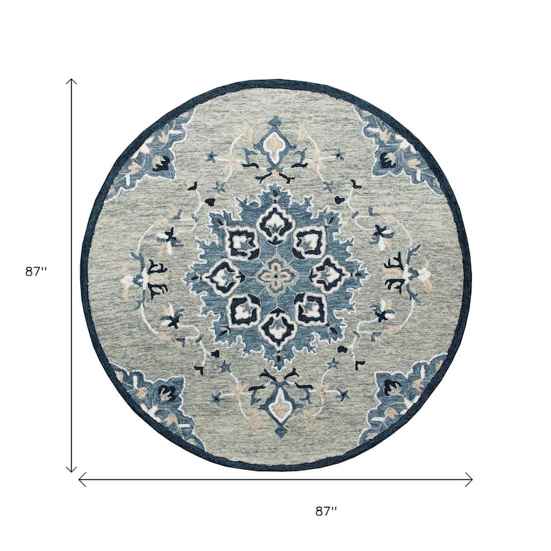 HomeRoots Medallion Contemporary Round Area Rug - 7' Round
