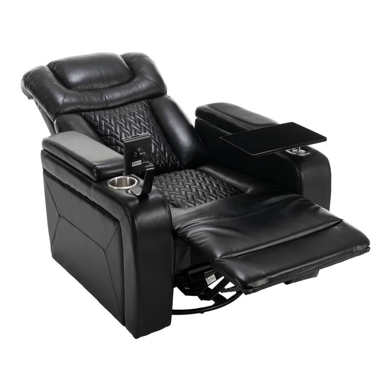 270° Swivel PU Leather Power Recliner with Phone Holder, Cup Holder, USB Port Home Theater Recliner for Living Room