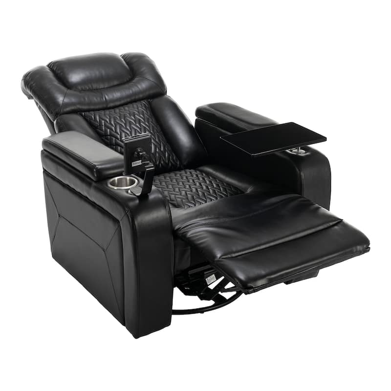 Degree Swivel PU Leather Power Recliner Individual Seat Home Theater Recliner with Tray Table,Cup Holder,Hidden Arm Storage