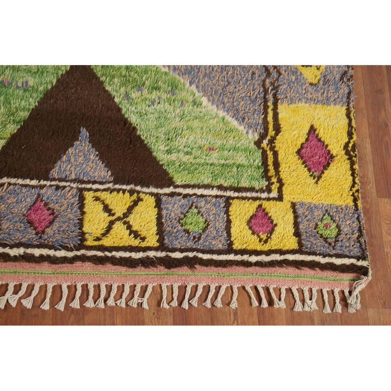 Gray Plush Geometric Moroccan Area Rug Hand-Knotted Wool Carpet - 9'0" x 12'7"