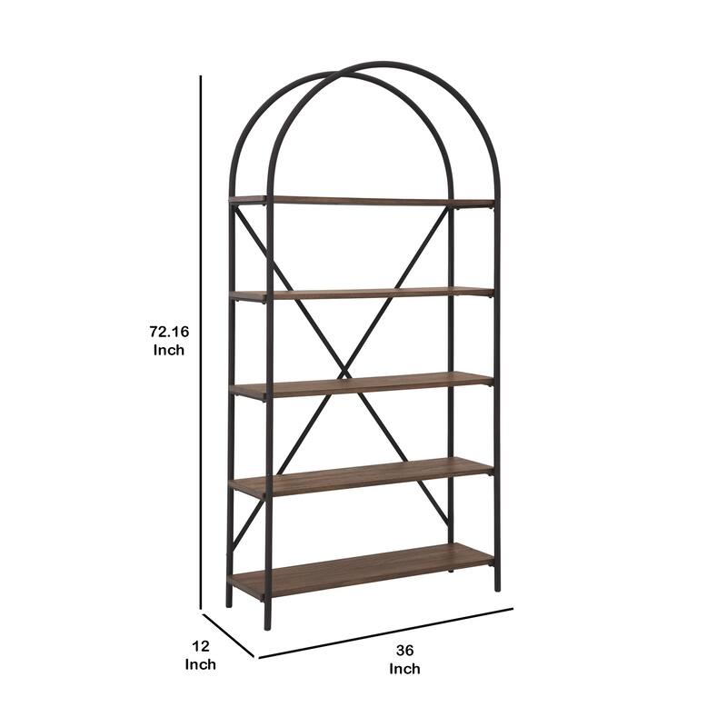 Tubular Framed Bookcase with 5 open Shelves, Brown and Black