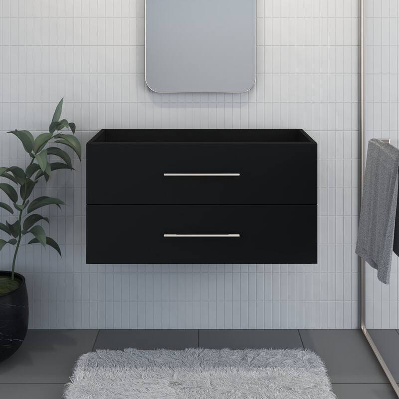 Volpa USA Napa 36-inch Black Wall-Mounted Floating Bathroom Cabinet - Black - Colored - Single Vanities