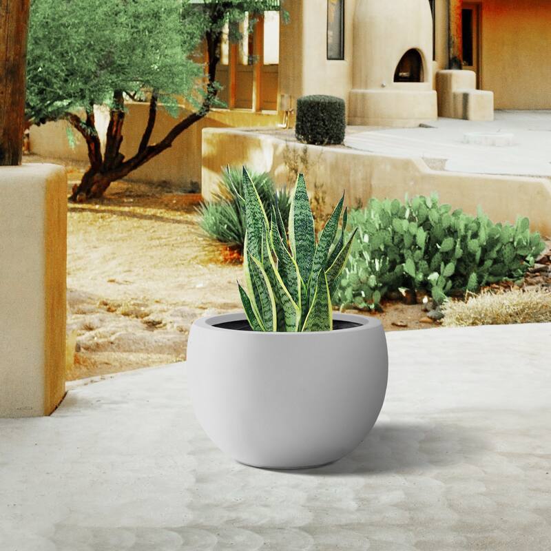 Plantara 20" D Round Solid White Concrete Planter pot, Outdoor Planter with Drainage Hole, Modern Flower pot for Home