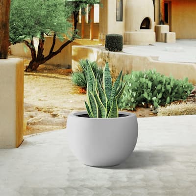 Plantara 20" D Round Solid White Concrete Planter pot, Outdoor Planter with Drainage Hole, Modern Flower pot for Home