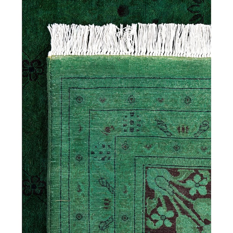 Overdyed One-of-a-Kind Hand-Knotted Area Rug - Green - 9' 1" x 17' 6"