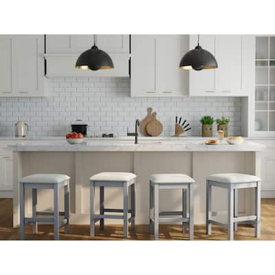 Backless Upholstered Counter Stools - 24.25" - Antique White - Set of 2