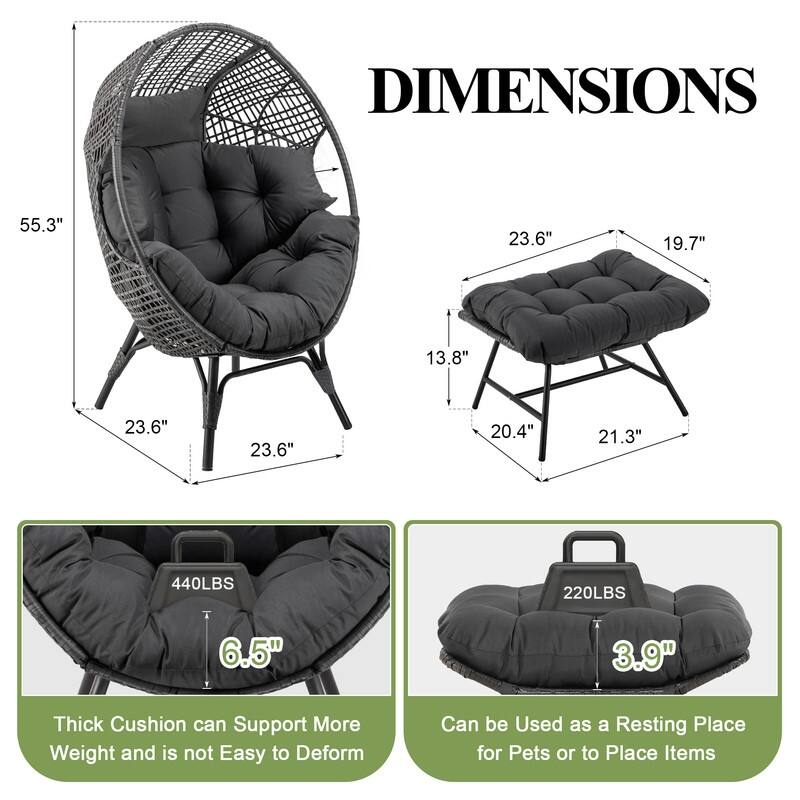 FINCATI Indoor Wicker Egg Chair Set with Ottoman, Cozy Accent Seating, 440 lbs Capacity