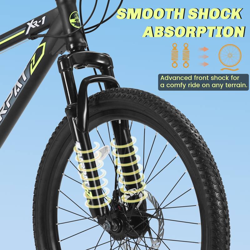 Kids' Mountain Bike - Steel Frame, Shimano Gears, Dual Disc Brakes, Front Suspension - 24