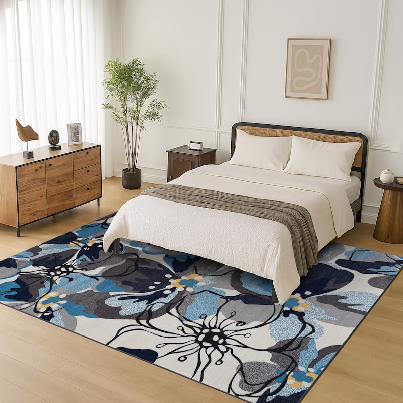 World Rug Gallery Modern Floral Non-Slip Area Rug
