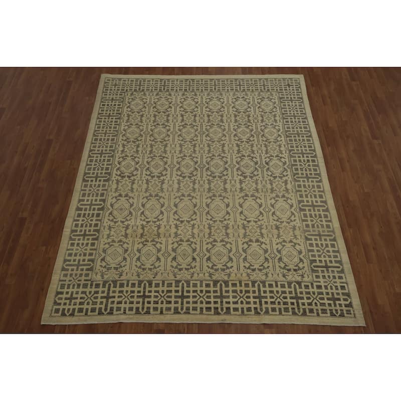 Hand Knotted Oriental 100% Wool Carpet Traditional Geometric Beige & Ivories Peshawar Area Rug - 10' 0'' X 8' 1''