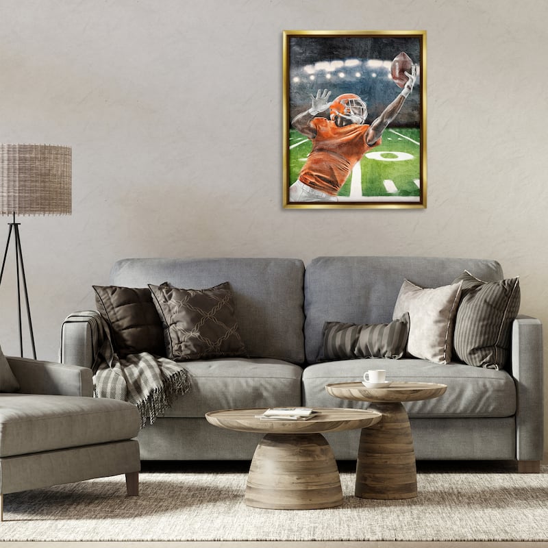 Stupell Athlete Catching Football Framed Floater Canvas Wall Art Design By Kim Allen