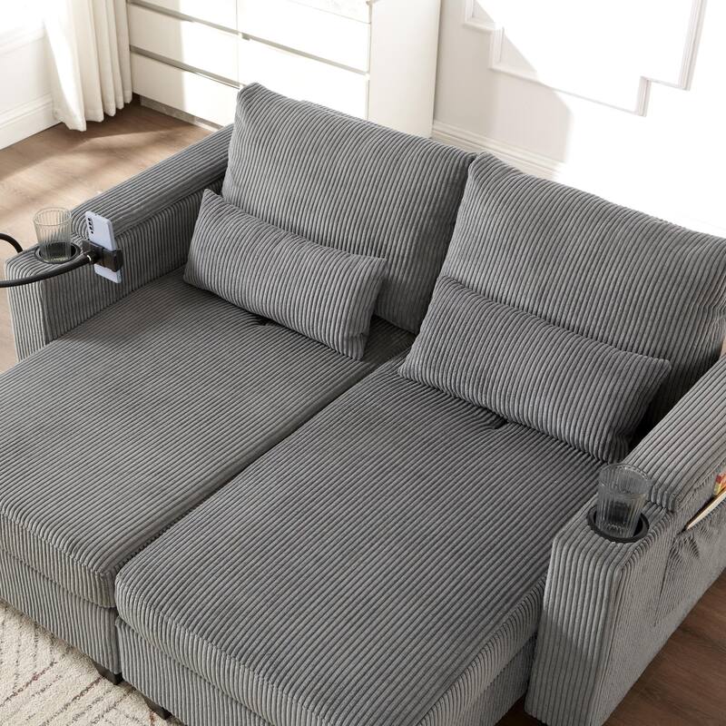 Corduroy Sofa Bed with USB Port